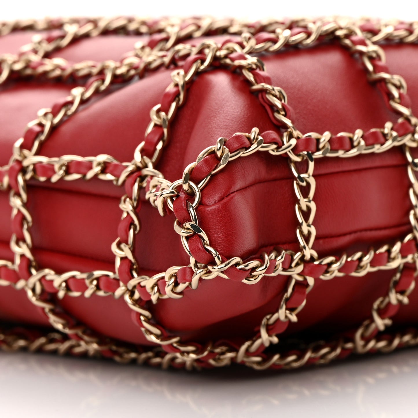 Lambskin Large Shopping Chain Tote Red