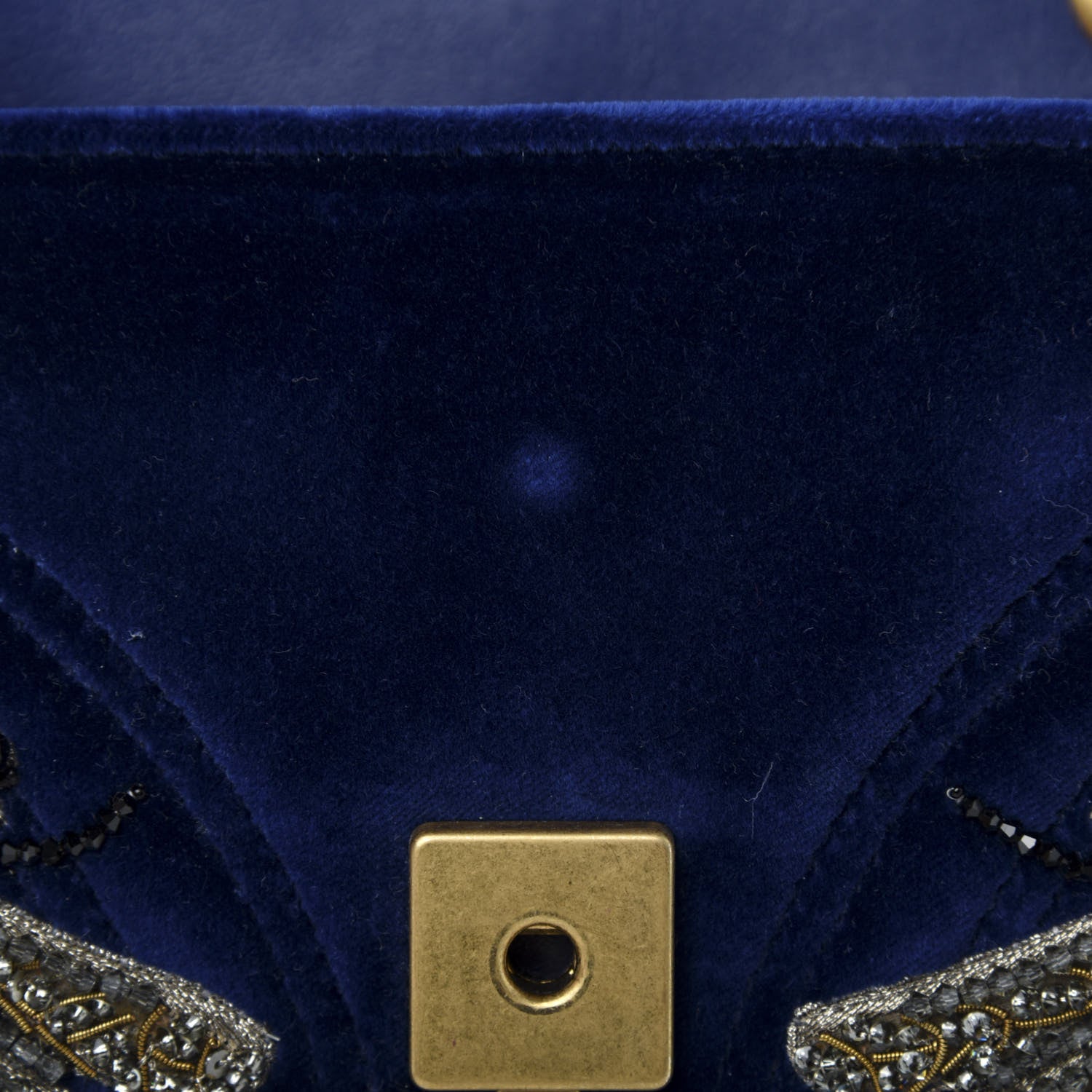 Gucci Velvet Matelasse Embroidered Mini GG Marmont Shoulder Bag Cobalt Blue 10 of 11