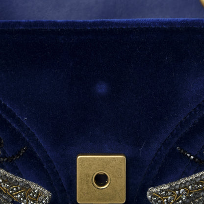 Gucci Velvet Matelasse Embroidered Mini GG Marmont Shoulder Bag Cobalt Blue 10 of 11