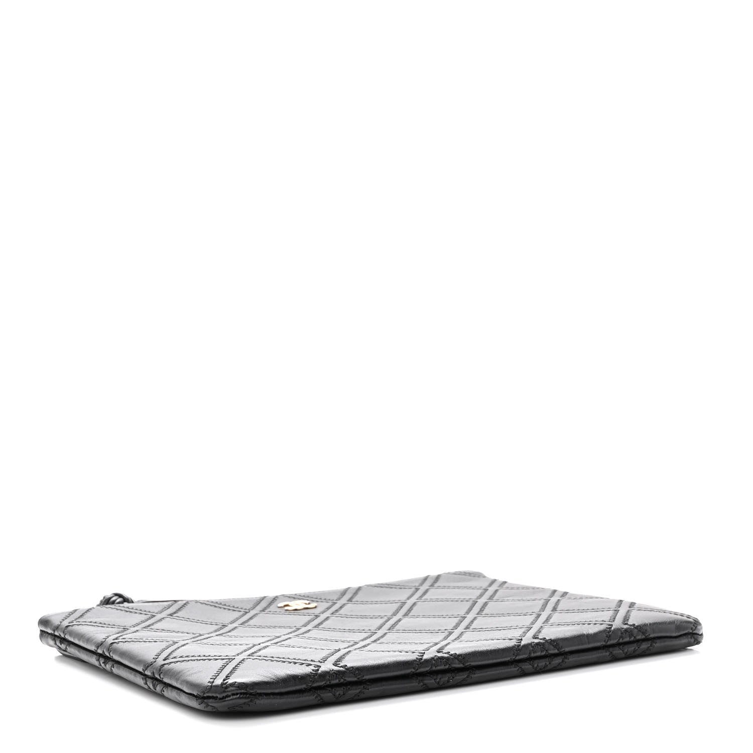 Chanel Lambskin Double Stitch Quilted Tassel Cosmetic Case Black 4 of 8