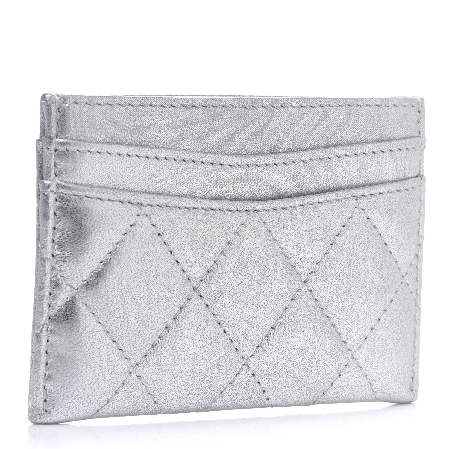 Chanel Metallic Lambskin Quilted Card Holder Silver 3 of 10
