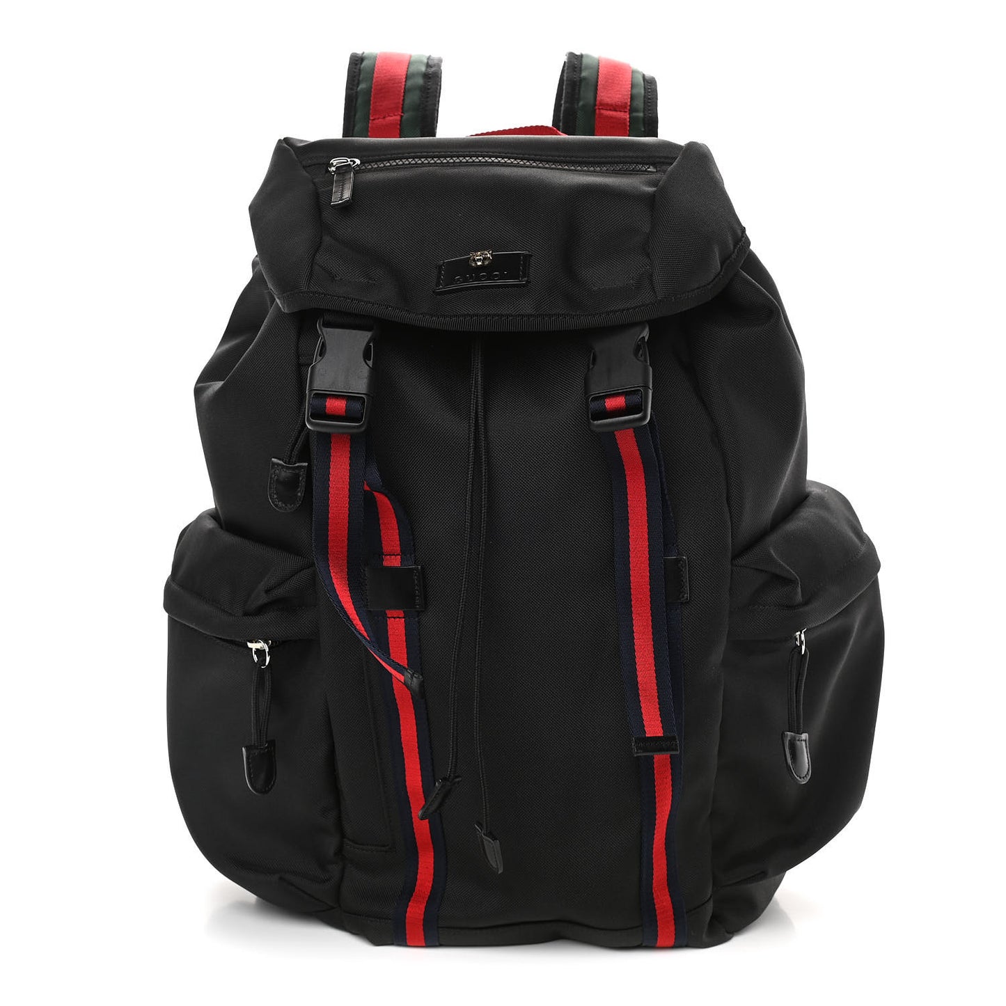 Techno Canvas Web Double Buckle Backpack Black