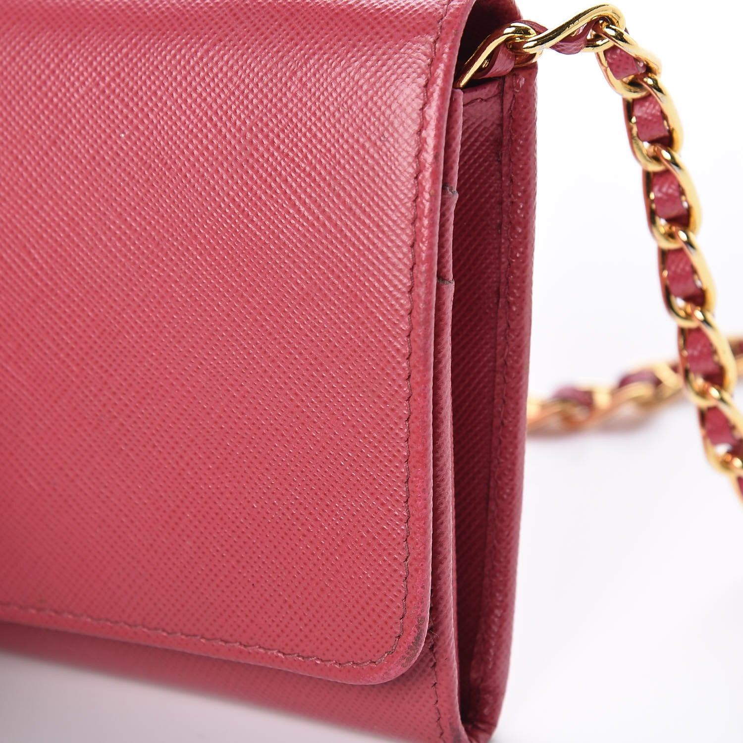 Prada Saffiano Metal Oro Chain Wallet Peonia 20 of 22