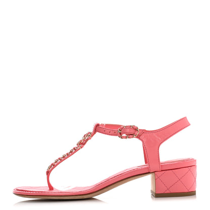 Chanel Goatskin Chain CC Logo Thong Sandals 40.5 Pink 1 of 9