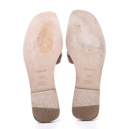 Hermes Box Calfskin Oran Sandals 37.5 Gold 5 of 9