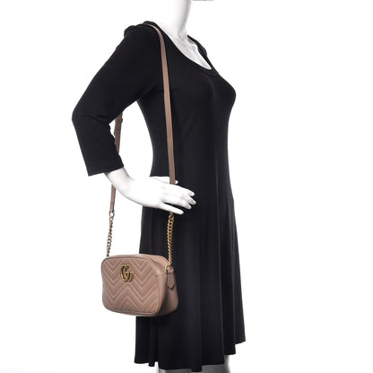 Gucci Calfskin Matelasse Small GG Marmont Chain Shoulder Bag Taupe 2 of 12