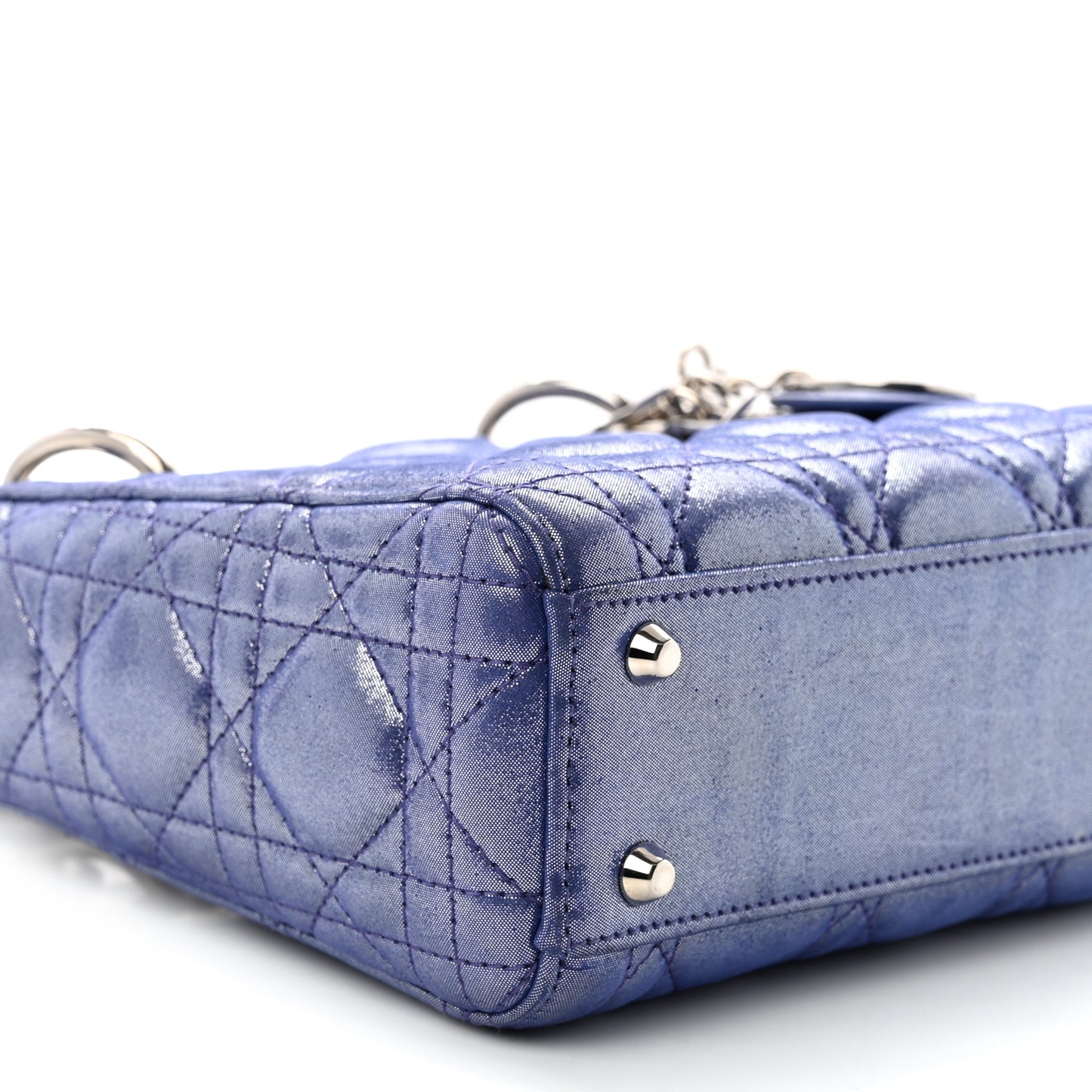 Metallic Lambskin Cannage Mini Lady Dior Dew Bleu