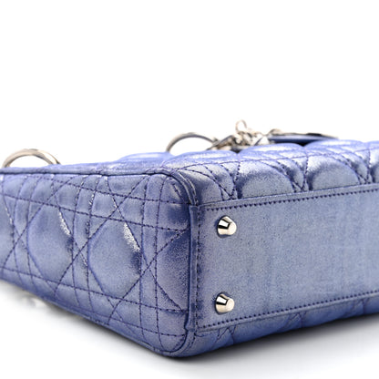 Christian Dior Metallic Lambskin Cannage Mini Lady Dior Dew Bleu 9 of 10