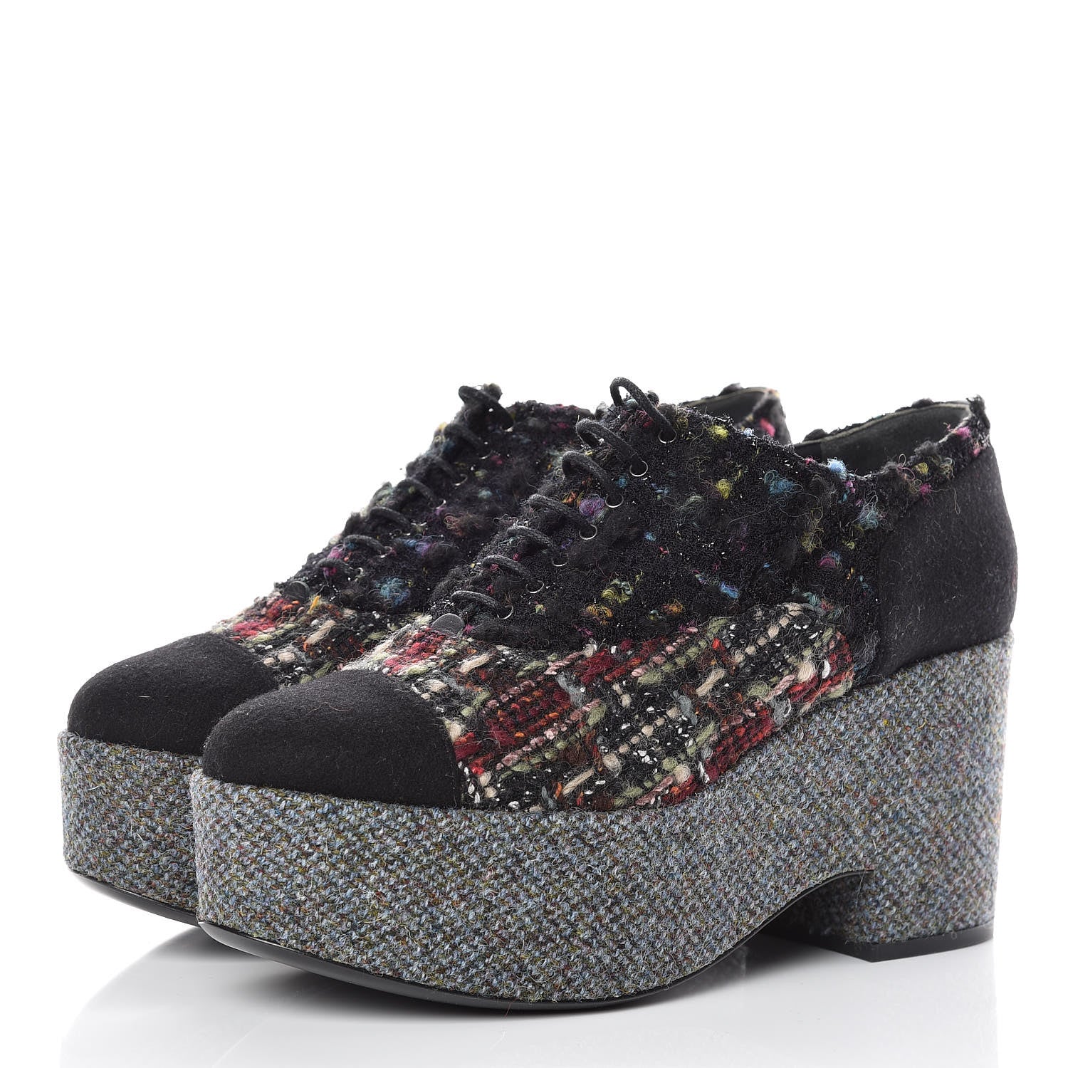 Chanel Tweed Lace Up Platform Oxford 40.5 Multicolor 3 of 8