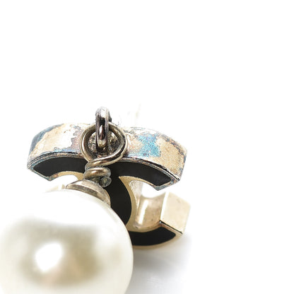 Chanel Pearl Enamel CC Drop Earrings Black Gold 7 of 8