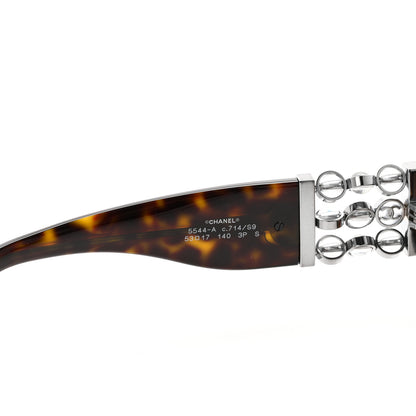 Chanel Acetate Glass Pearl Polarized Oval Sunglasses 5544 Tortoise 5 of 8