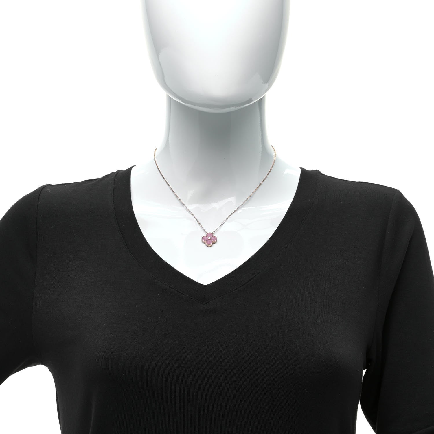 Van Cleef & Arpels 18K Rose Gold Diamond Rhodonite Vintage Alhambra Pendant Necklace 2 of 7