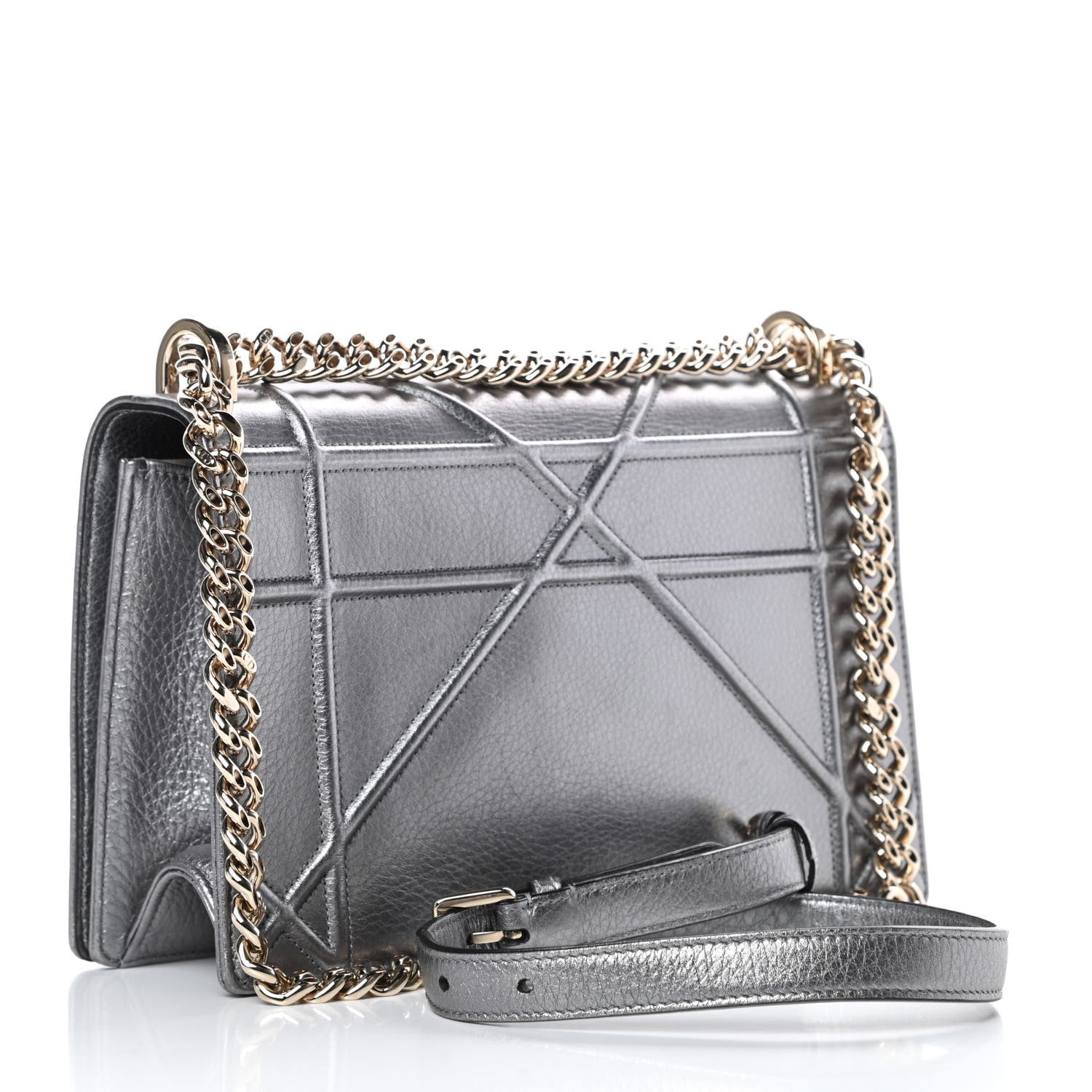 Christian Dior Metallic Grained Calfskin Medium Diorama Flap Bag Silver 3 of 17
