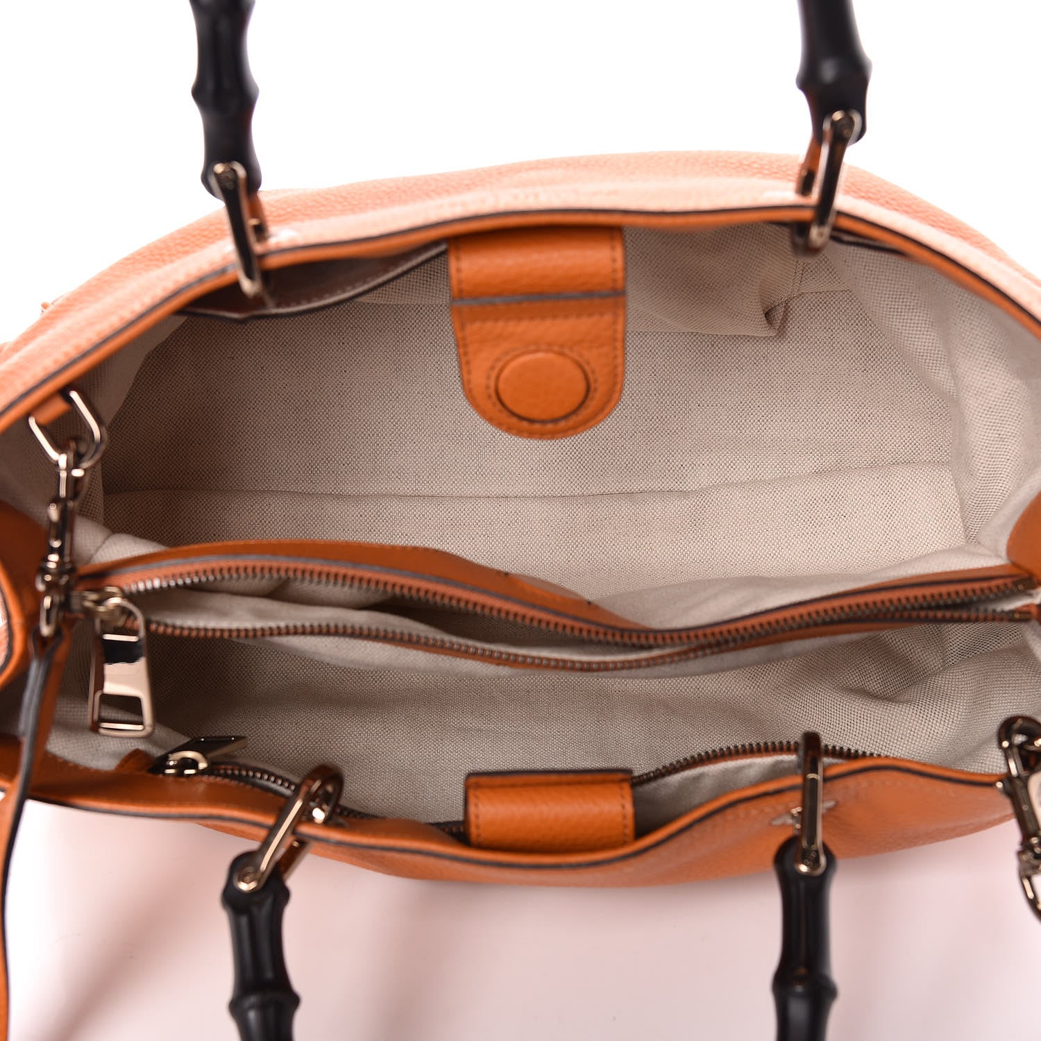 Gucci Cellarius Calfskin Medium Bamboo Shopper Tote Orange 7 of 11