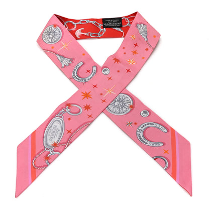 Hermes Silk C'est la Fete Twilly Rose Bonbon Orange 1 of 3