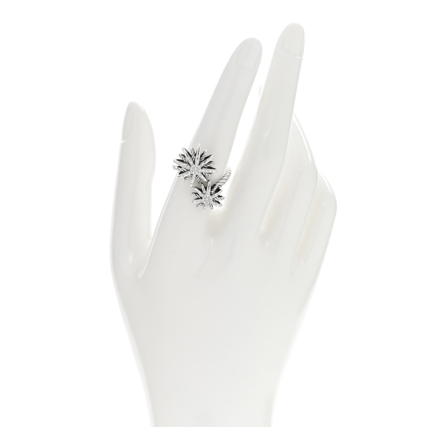 Sterling Silver Diamond 28mm Open Starburst Ring 56 7.5