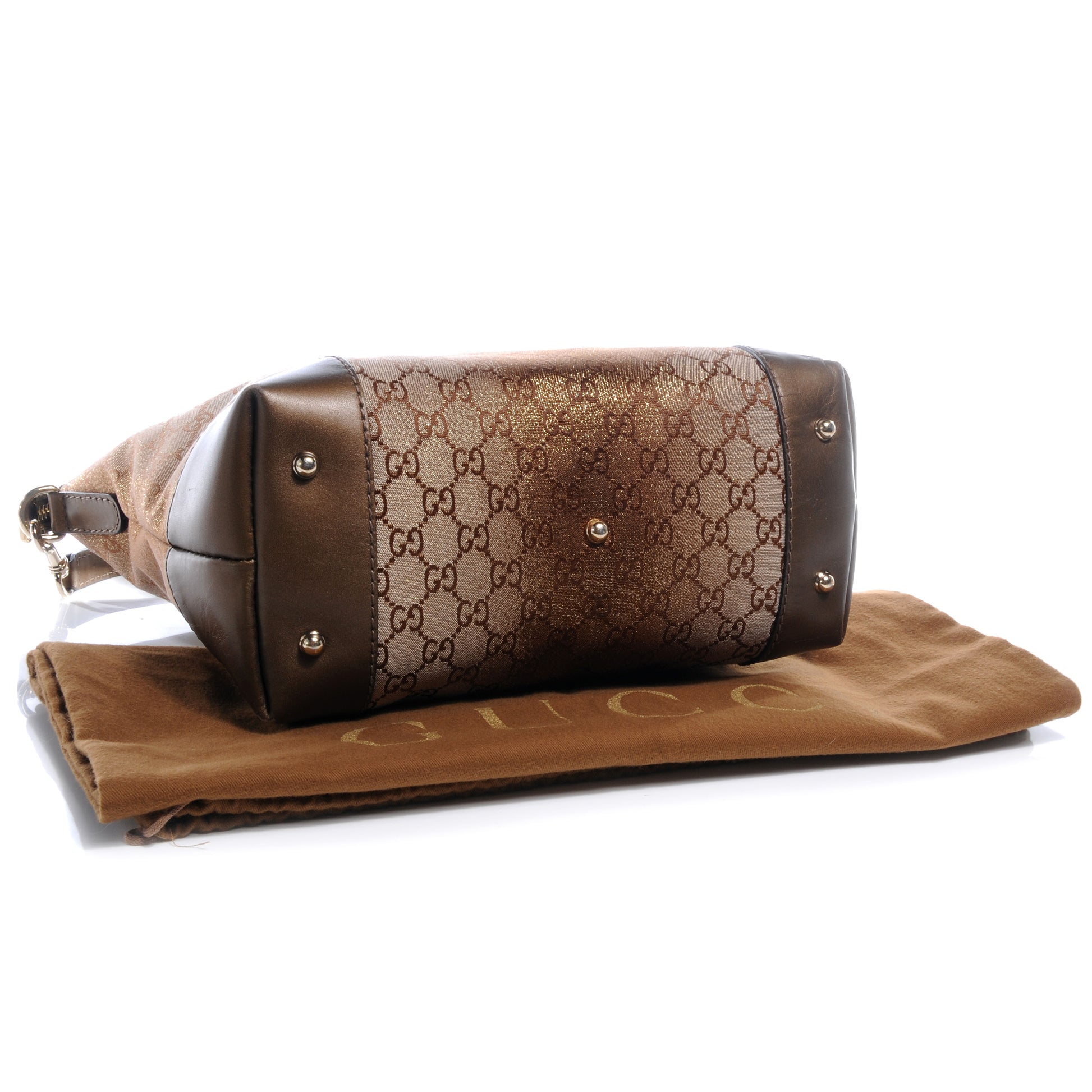 Gucci Monogram Lurex Heart Bit Charm Top Handle Tote Bronze 4 of 9