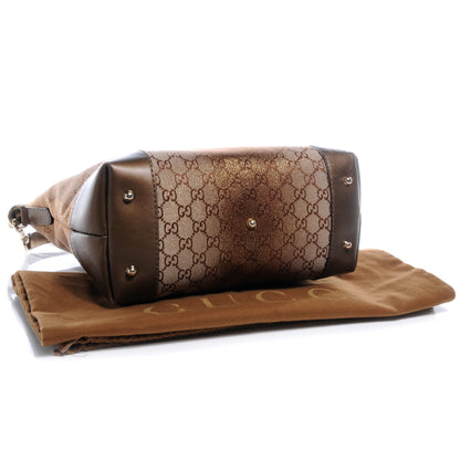 Gucci Monogram Lurex Heart Bit Charm Top Handle Tote Bronze 4 of 9