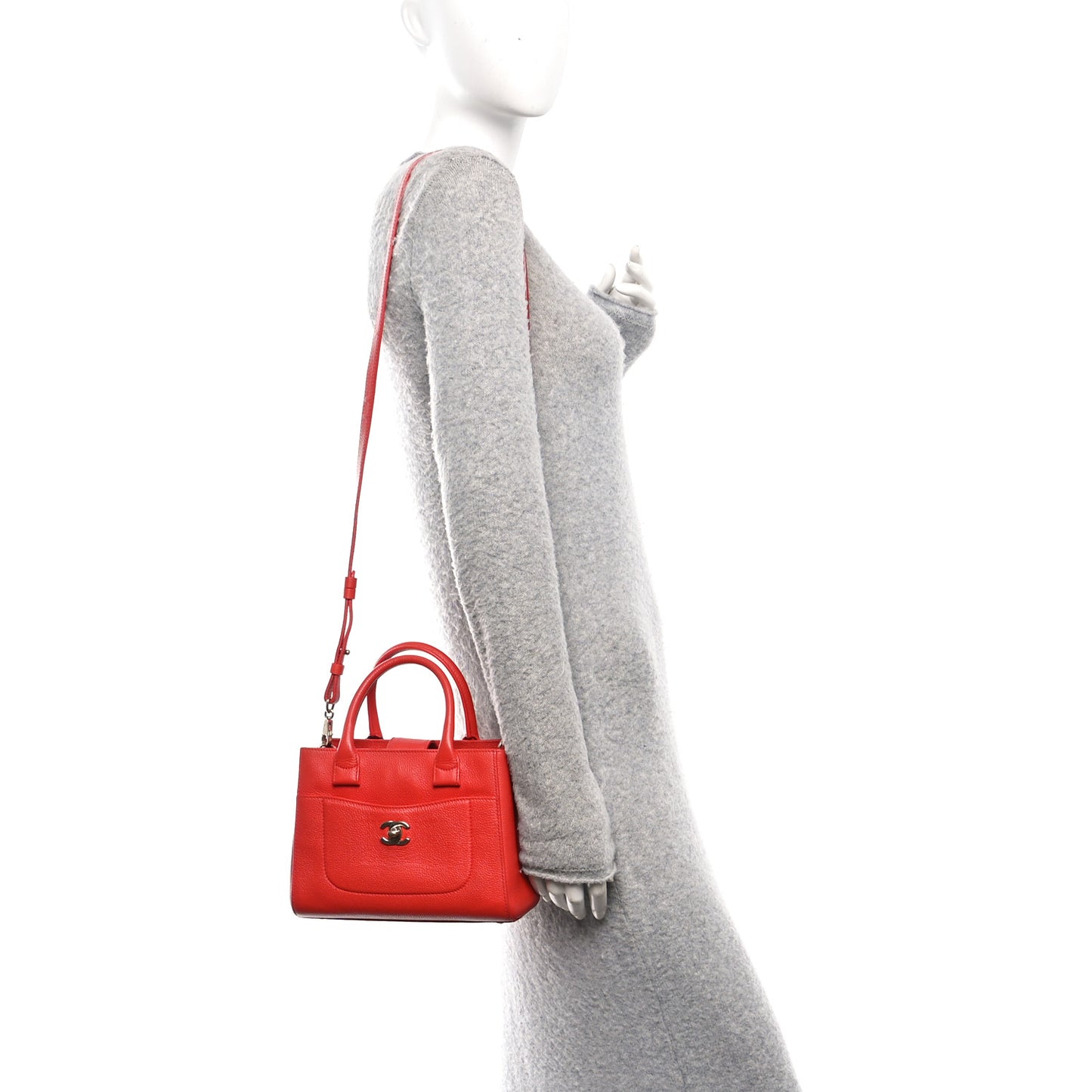 Grained Calfskin Mini Neo Executive Shopper Tote Red