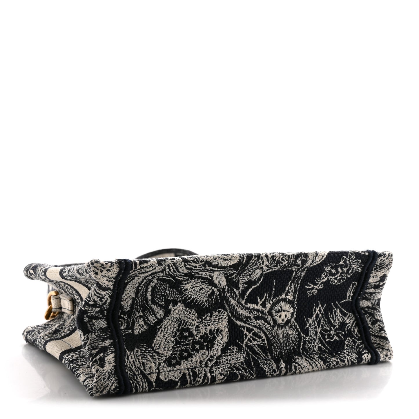 Canvas Embroidered Toile De Jouy Reverse Mini Book Tote With Strap Blue Multicolor