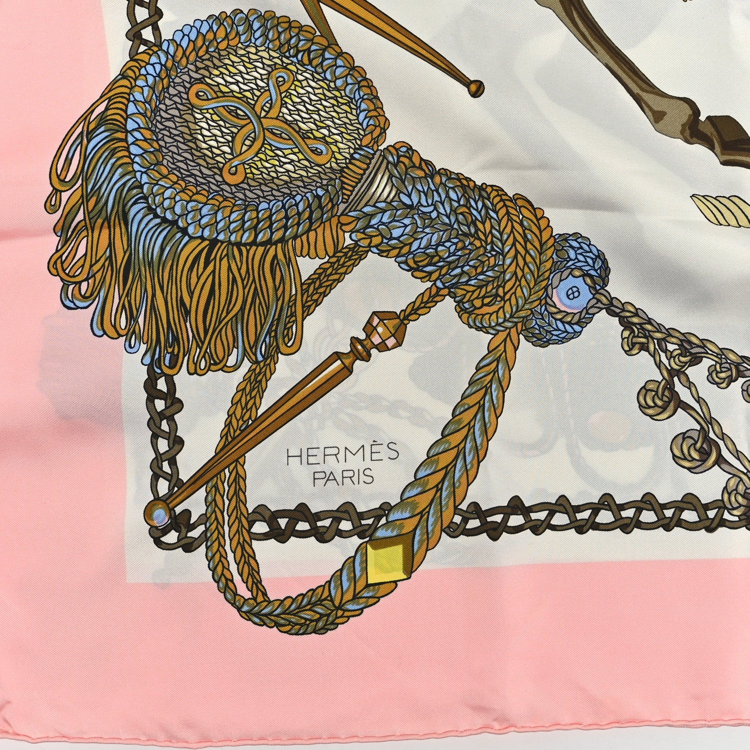 Hermes Silk Le Timbalier Scarf 90 Rose White Multicolor 1836546