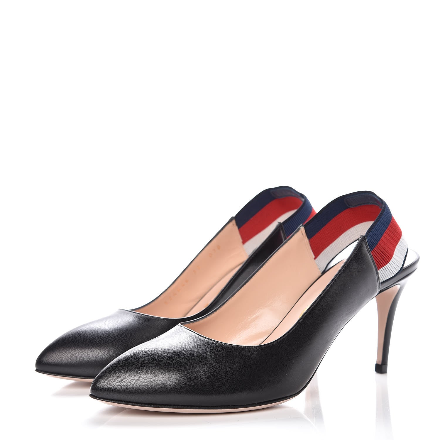 Gucci Malaga Kid Web Sylvie Mid Heel Slingback Pumps 37 Black 3 of 7