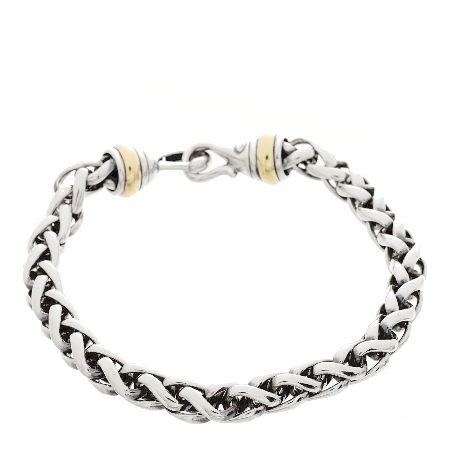 Sterling Silver 14K Yellow Gold 8mm Wheat Chain Bracelet