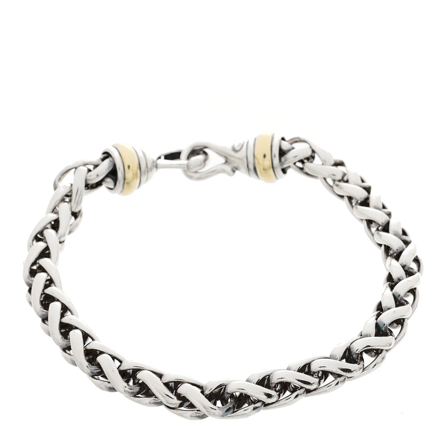 David Yurman Sterling Silver 14K Yellow Gold 8mm Wheat Chain Bracelet 1 of 3