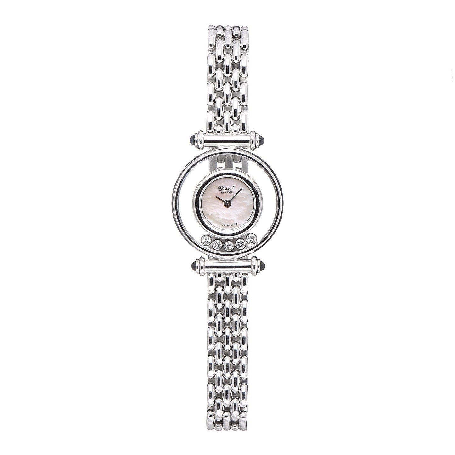 18K White Gold 5 Diamond Mother of Pearl 22mm Happy Diamonds Quartz Watch