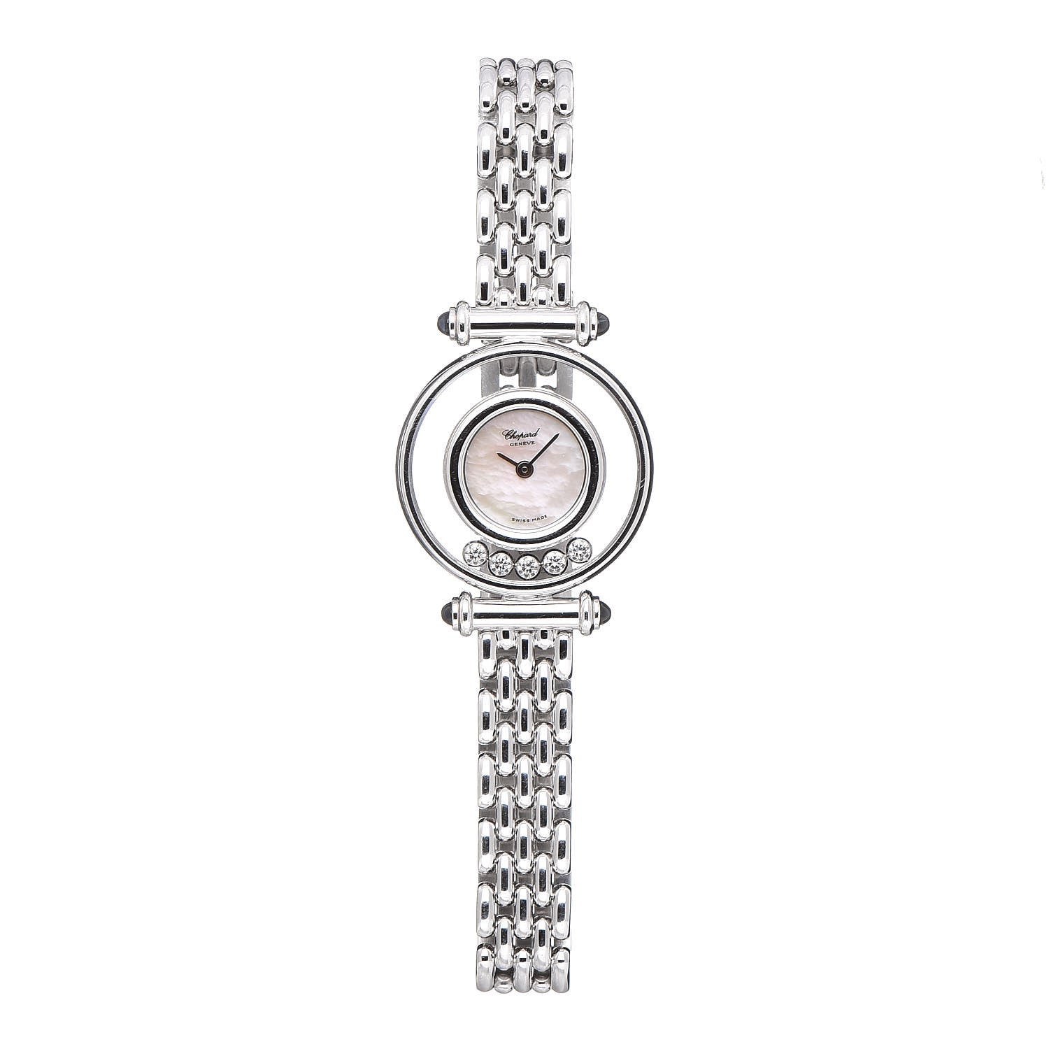 Chopard 18K White Gold 5 Diamond Mother of Pearl 22mm Happy Diamonds Quartz Watch 1 of 7