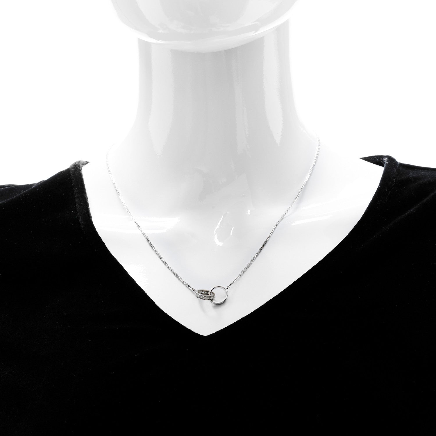 Cartier 18K White Gold Diamond Interlocking LOVE Necklace 2 of 10