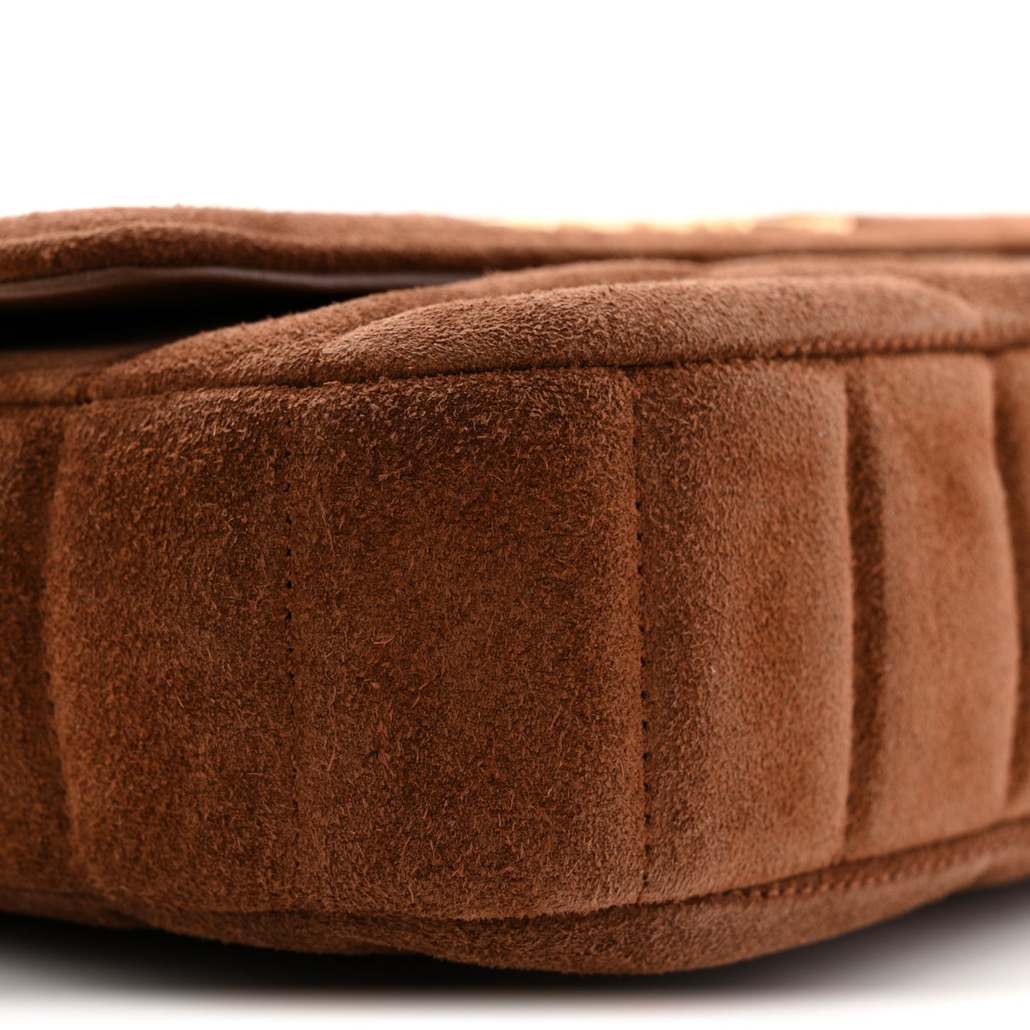 Suede Matelasse Quilted Chain Shoulder Bag Brown