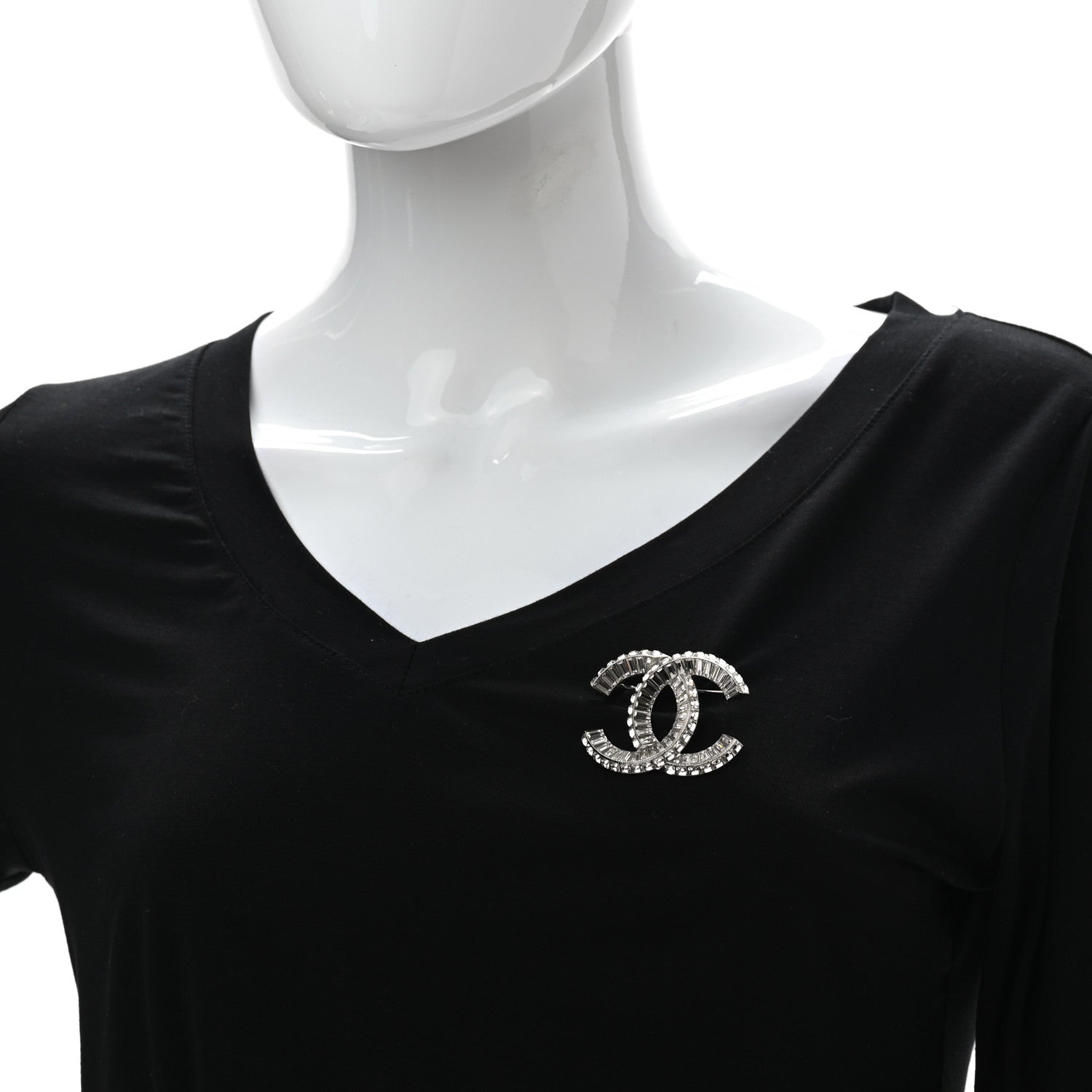 Chanel Baguette Crystal CC Brooch Silver 2 of 5