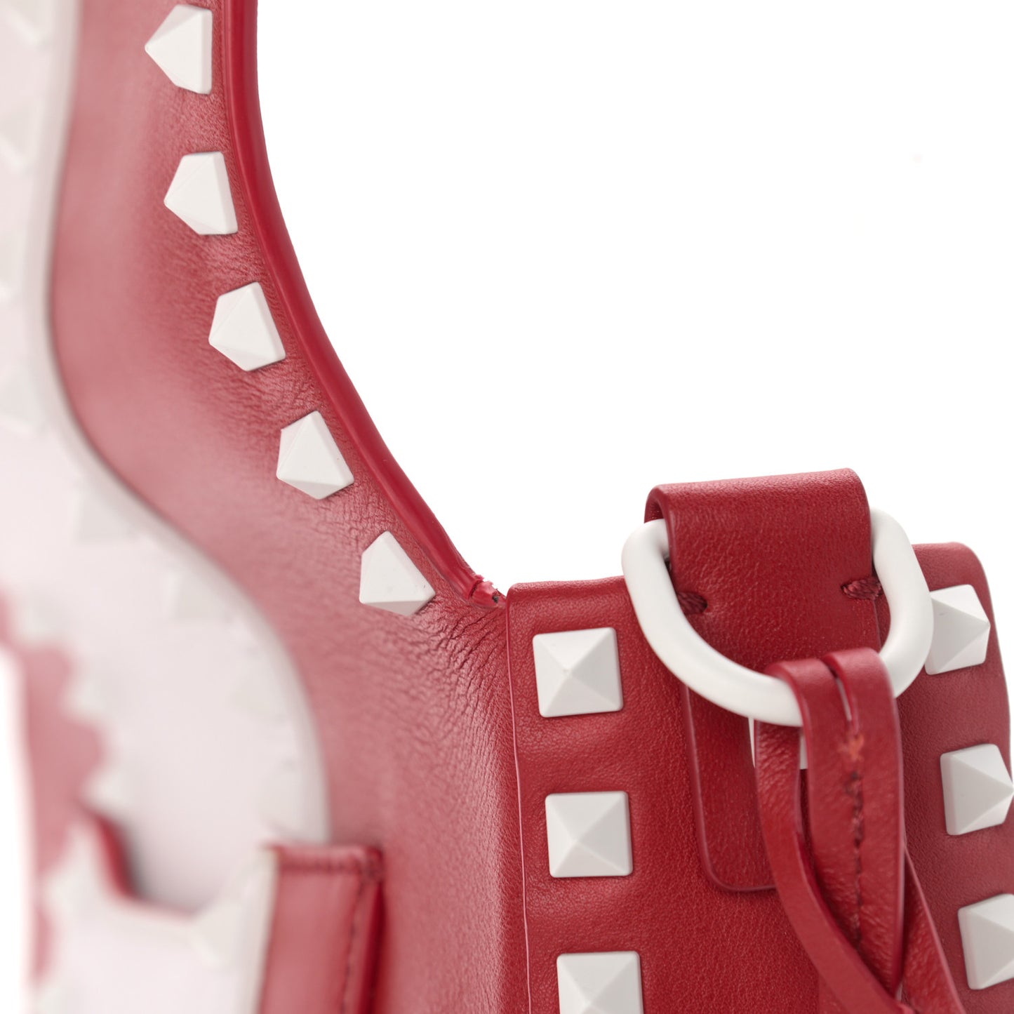 Vitello Colorblock Large Free Rockstud Halfmoon Saddle Bag Rosso Valentino White