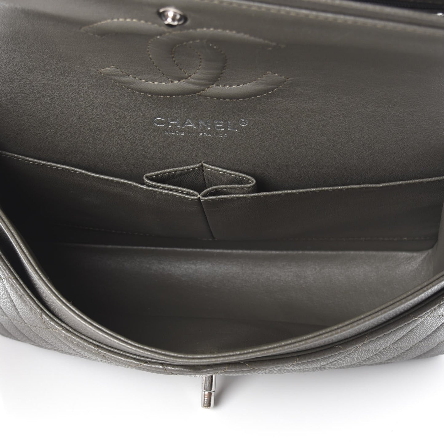 Caviar Quilted Medium Double Flap Grey