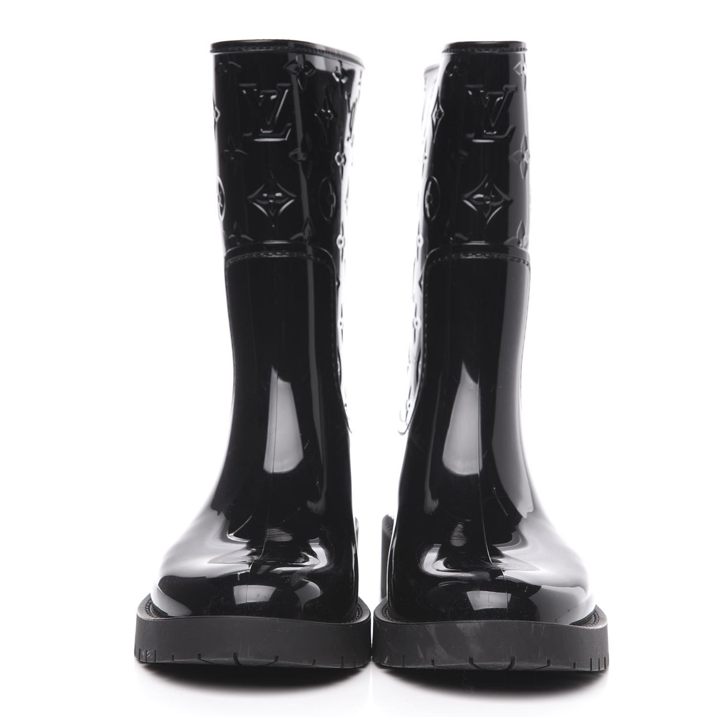 Rubber Embossed Monogram Drops Flat Half Boots 38 Black