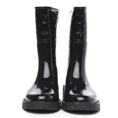 Louis Vuitton Rubber Embossed Monogram Drops Flat Half Boots 38 Black 2 of 10