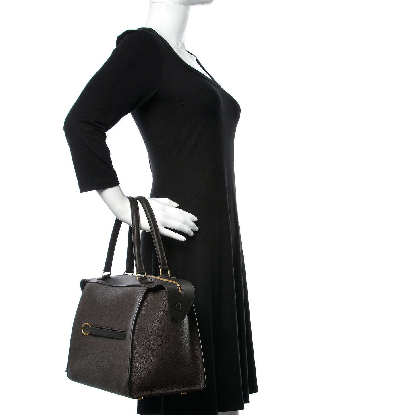 Goatskin Smooth Calfskin Small Ring Bag Dark Taupe