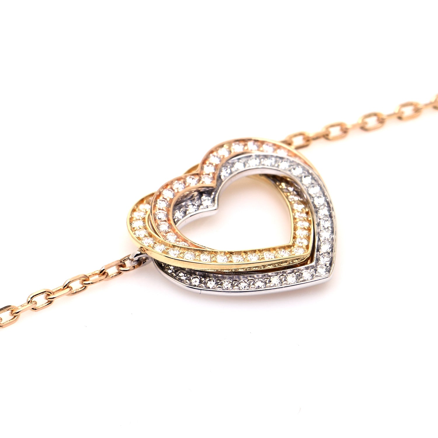 Cartier 18K Pink Yellow White Gold Diamond Trinity Heart Paved Pendant Necklace 4 of 8