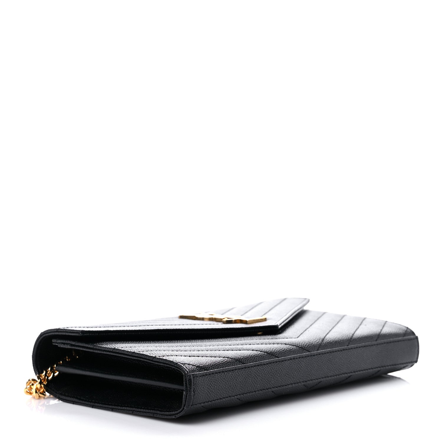 Saint Laurent Grain De Poudre Matelasse Chevron Monogram Chain Wallet Black 4 of 15