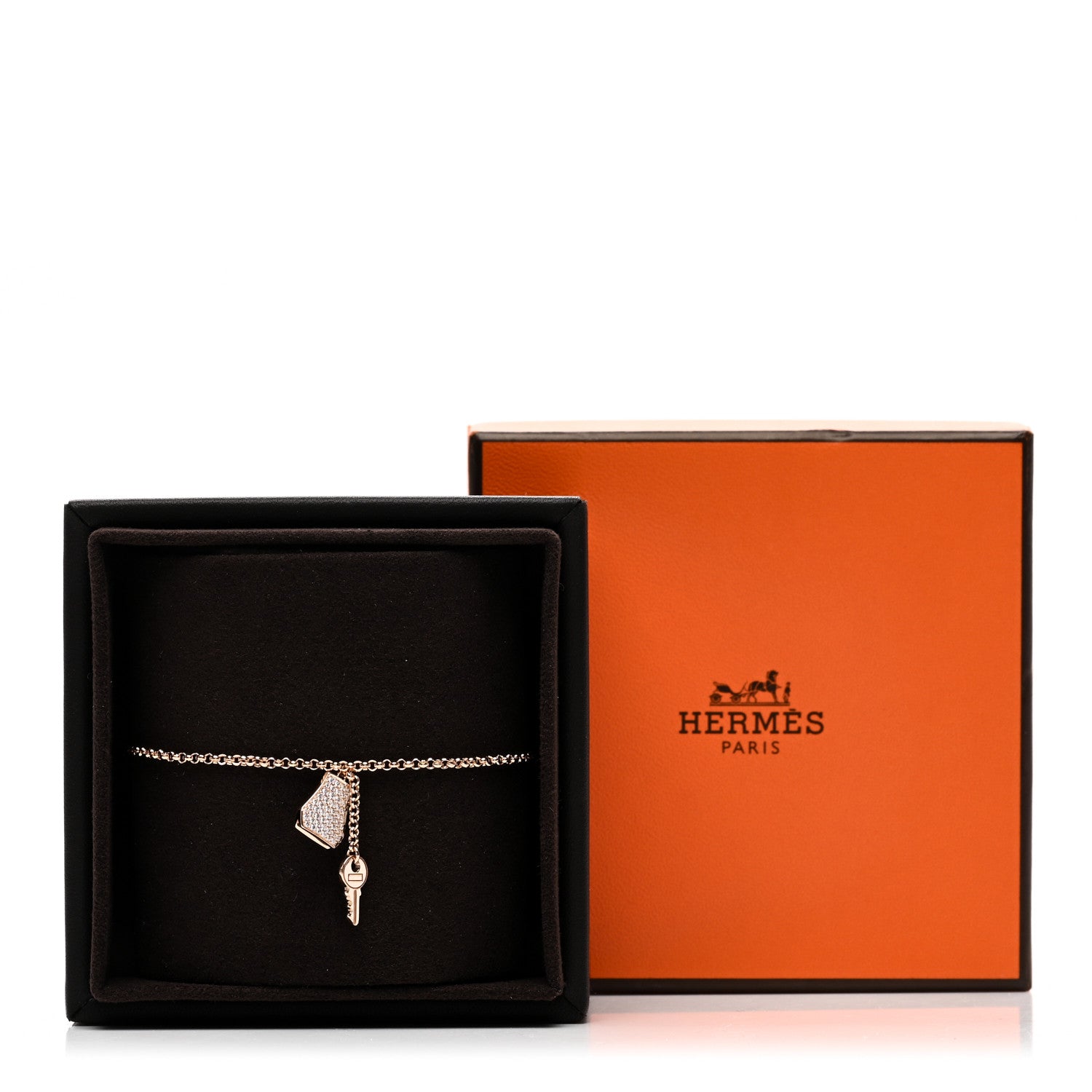 Hermes 18K Rose Gold Diamond PM Kelly Clochette Bracelet LG 4 of 4