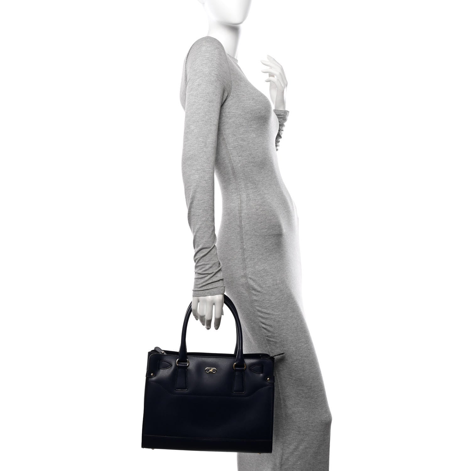 Salvatore Ferragamo Calfskin Briana Tote Navy 2 of 10