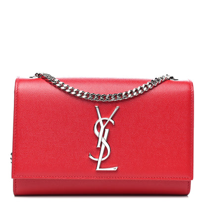 Saint Laurent Grain De Poudre Small Monogram Kate Satchel Red 1 of 4