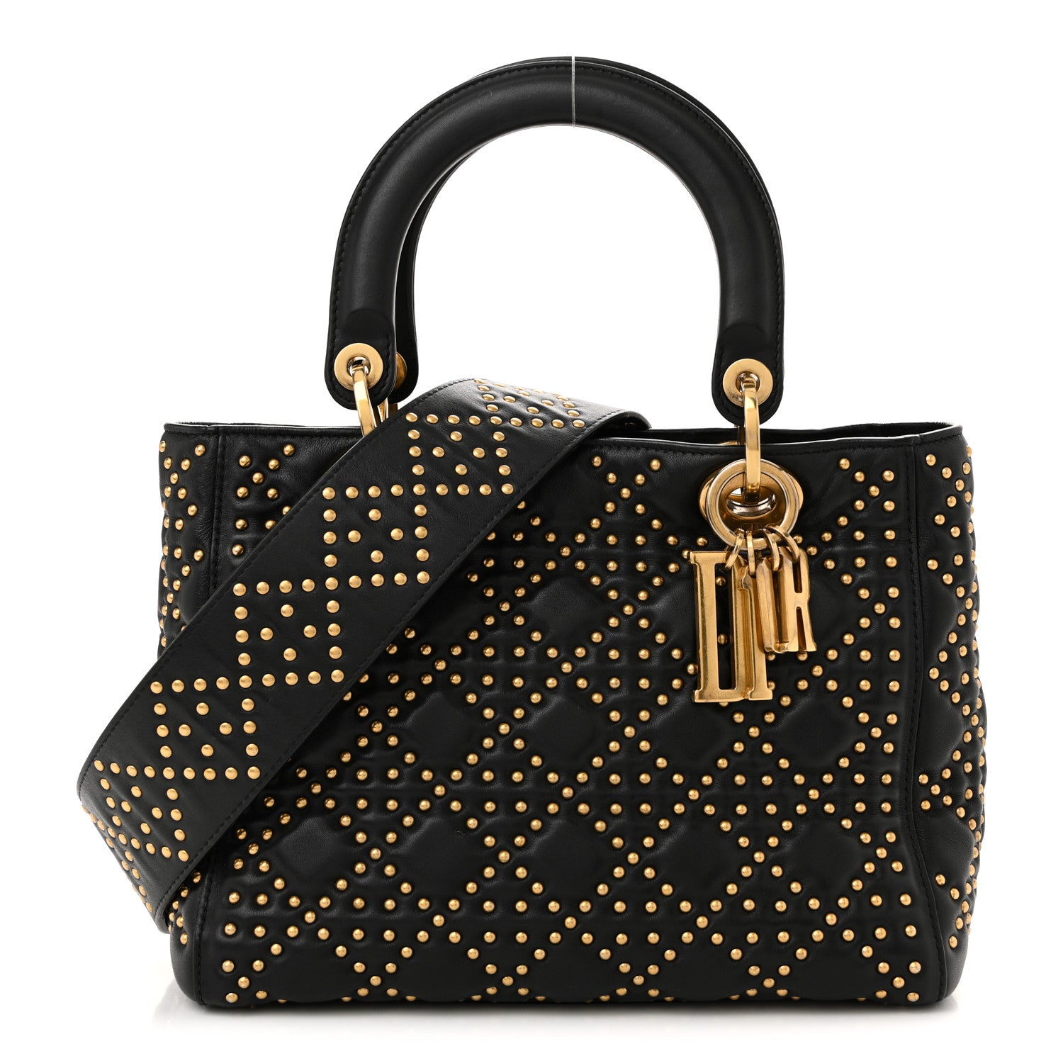 Christian Dior Calfskin Cannage Studded Medium Supple Lady Dior Black 1 of 14