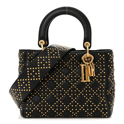 Christian Dior Calfskin Cannage Studded Medium Supple Lady Dior Black 1 of 14