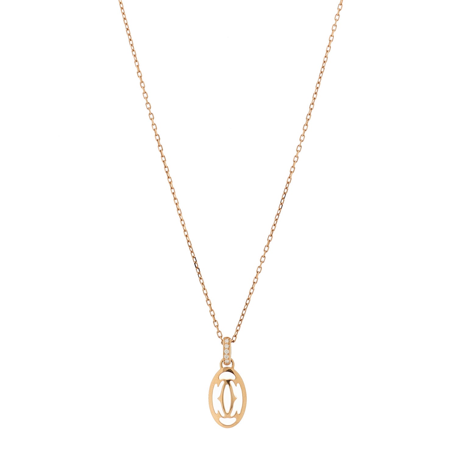 Cartier 18K Pink Gold Diamond Logo Pendant Necklace 1 of 6