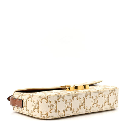Celine Canvas Calfskin Triomphe Shoulder Bag White 3 of 11
