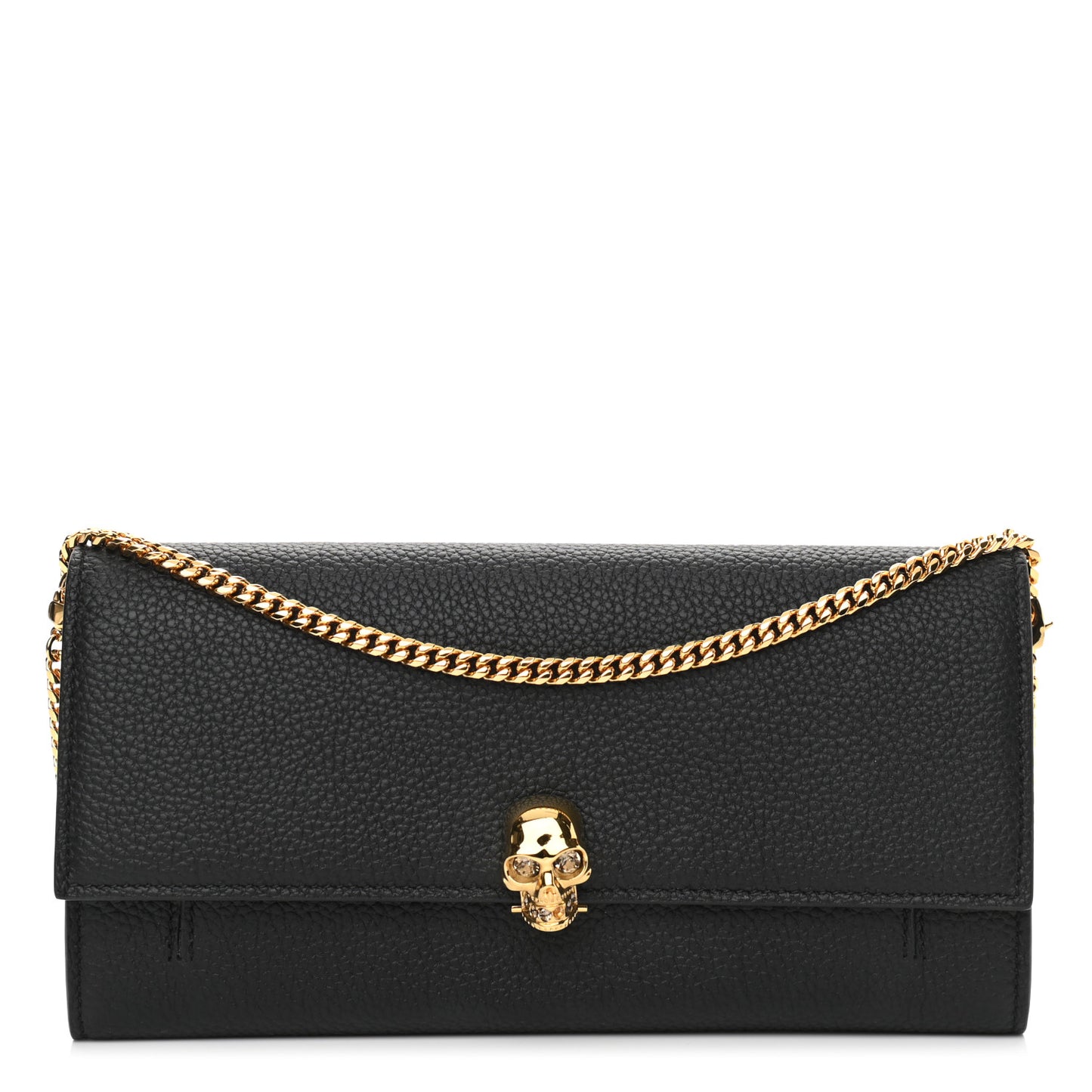 Pebbled Calfskin Skull Wallet on Chain Black