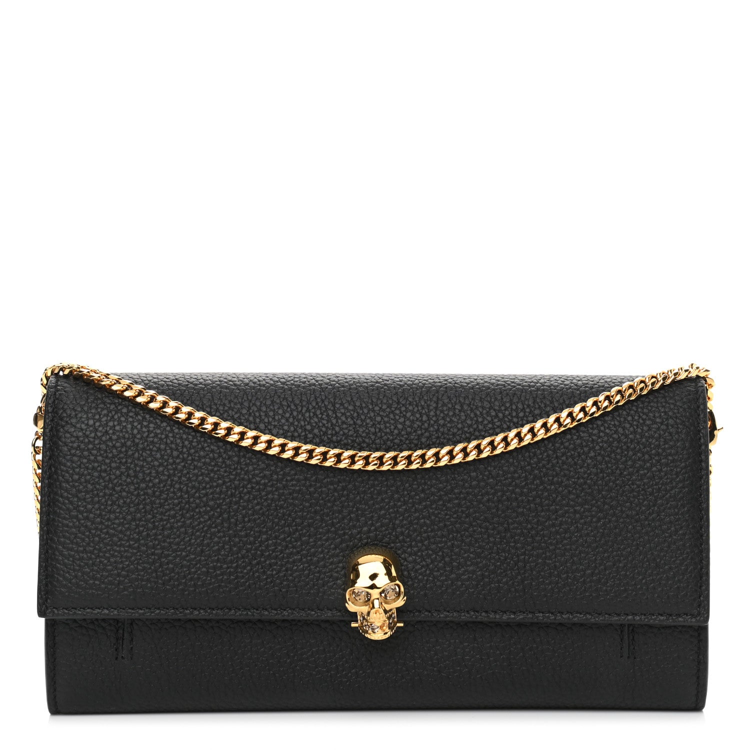 Alexander McQueen Pebbled Calfskin Skull Wallet on Chain Black 1 of 11