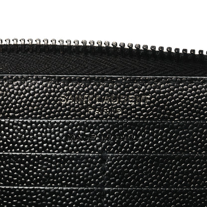 Saint Laurent Grain De Poudre Matelasse Chevron Monogram Monochrome Zip Around Wallet Black 6 of 8